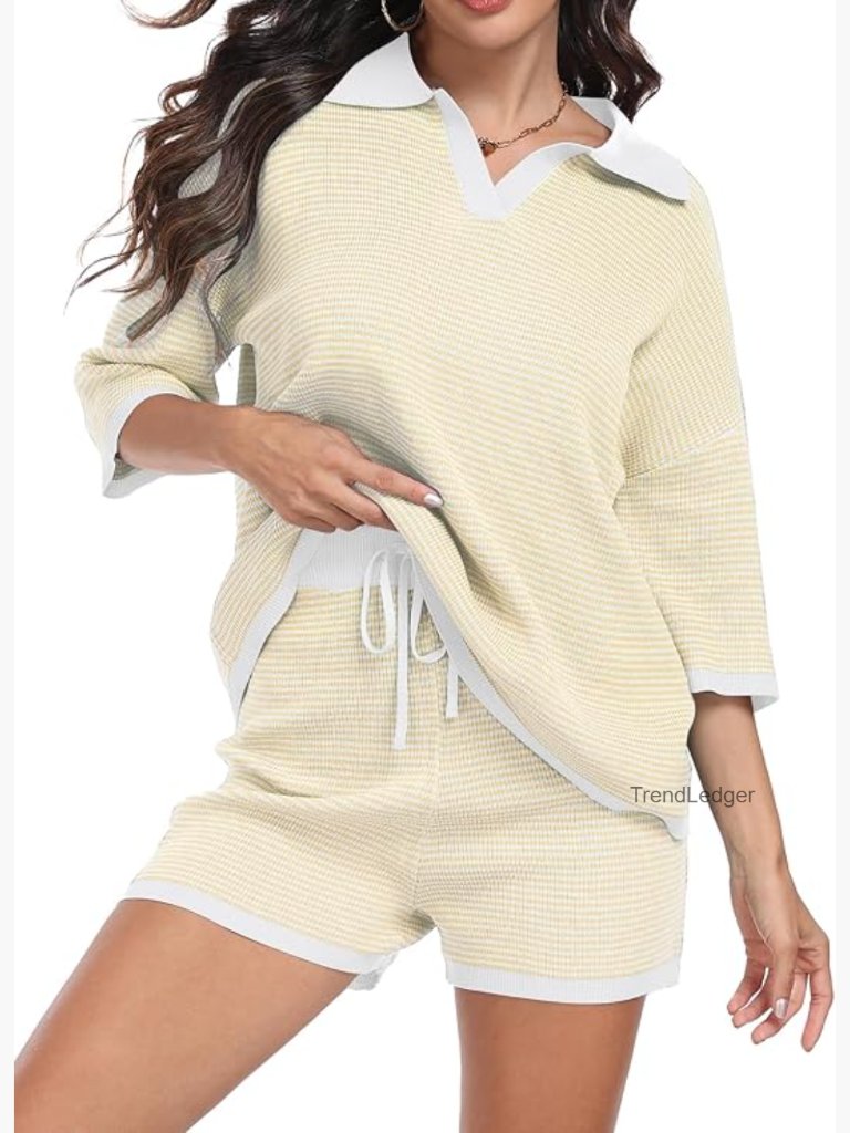 Oversized Knit Sweater 2 Piece Short Sets Lounge Outfits